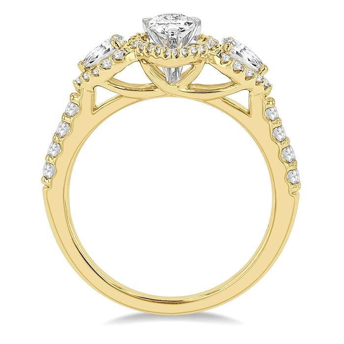 Pear Shape Past Present & Future Semi-Mount Halo Diamond Semi-Mount Ring
