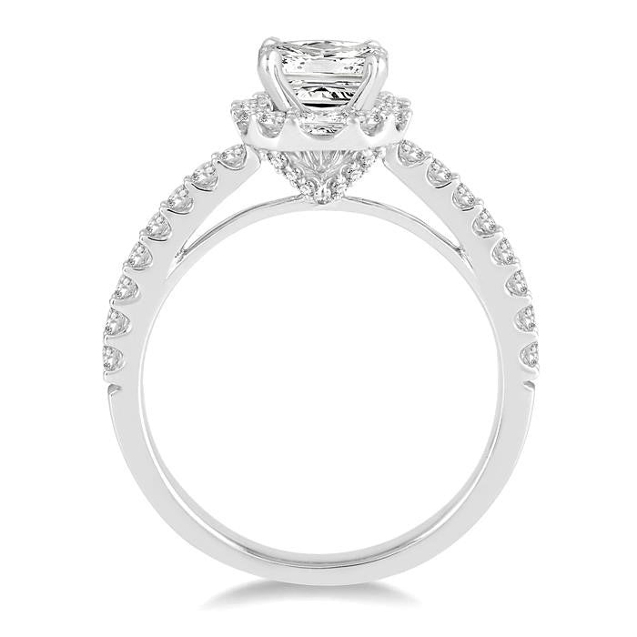 1 1/5 Ctw Diamond Engagement Ring with 5/8 Ct Princess Cut Center Stone in 14K White Gold