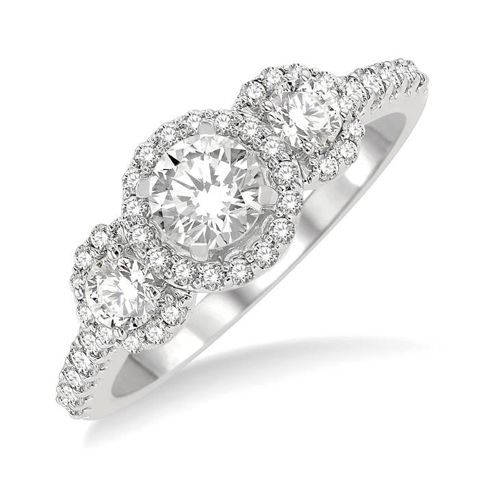 1 Ctw Past, Present & Future Diamond Engagement Ring With 3/8 Ct Round Cut Center Stone in 14K White Gold