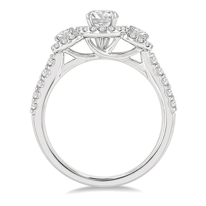 1 Ctw Past, Present & Future Diamond Engagement Ring With 3/8 Ct Round Cut Center Stone in 14K White Gold