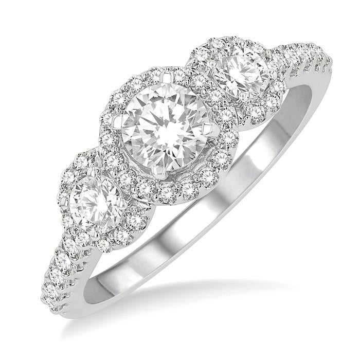 1 Ctw Past, Present & Future Diamond Engagement Ring With 3/8 Ct Round Cut Center Stone in 14K White Gold