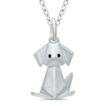 Miniature Silver Origami Dog Pendant .01ctw Black Diamond