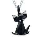 Miniature Black Cat Origami Diamond Pendant .01ctw