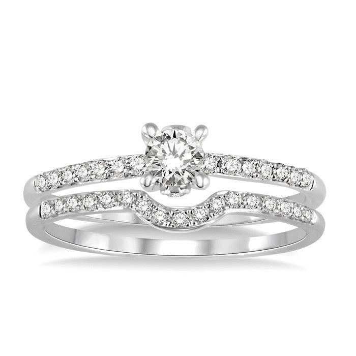 1/2 Ctw Diamond Wedding Set with 1/3 Ctw Round Cut Engagement Ring and 1/8 Ctw Wedding Band in 14K White Gold