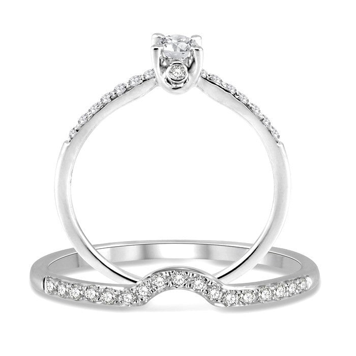 1/2 Ctw Diamond Wedding Set with 1/3 Ctw Round Cut Engagement Ring and 1/8 Ctw Wedding Band in 14K White Gold