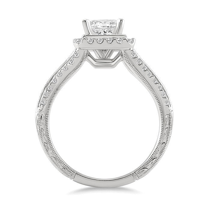 1 1/6 Ctw Diamond Engagement Ring with 3/4 Ct Princess Cut Center Stone in 14K White Gold