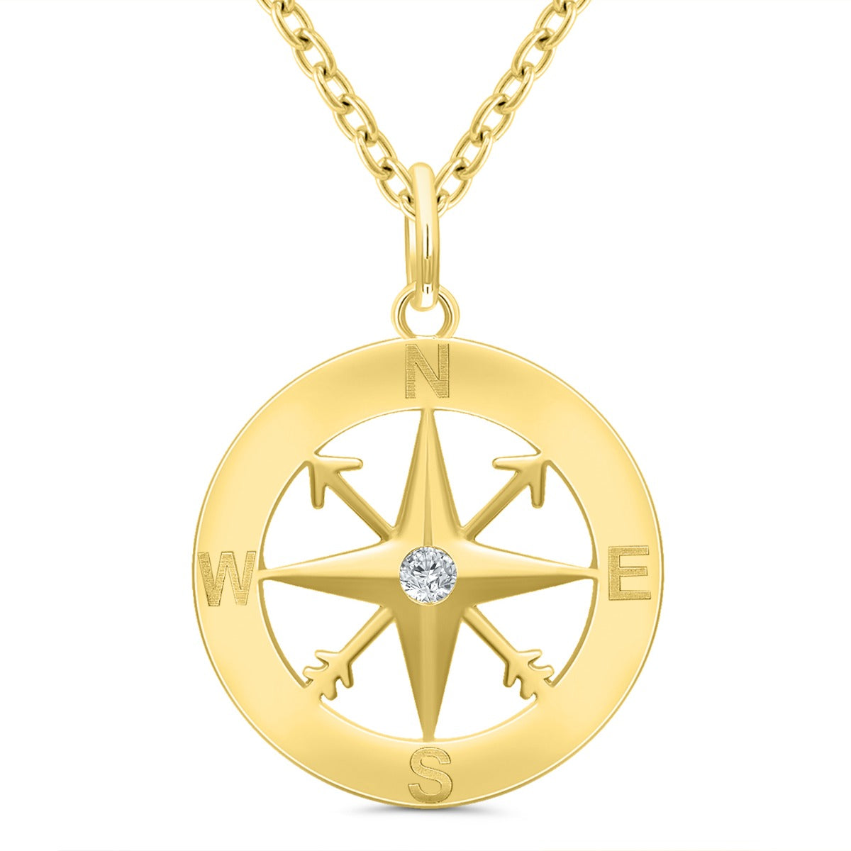 Guiding Light Sterling Silver Diamond Compass Pendant