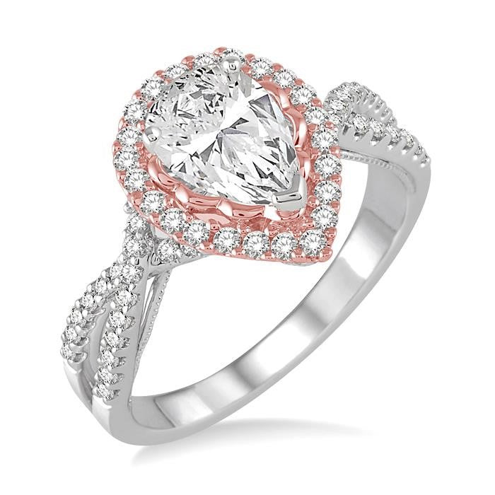 1/2 Ctw Diamond Semi-Mount Engagement Ring in 14K White and Rose Gold