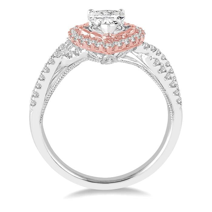 1/2 Ctw Diamond Semi-Mount Engagement Ring in 14K White and Rose Gold