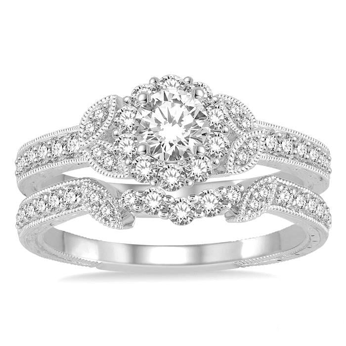 Round Shape Halo Diamond Wedding Set