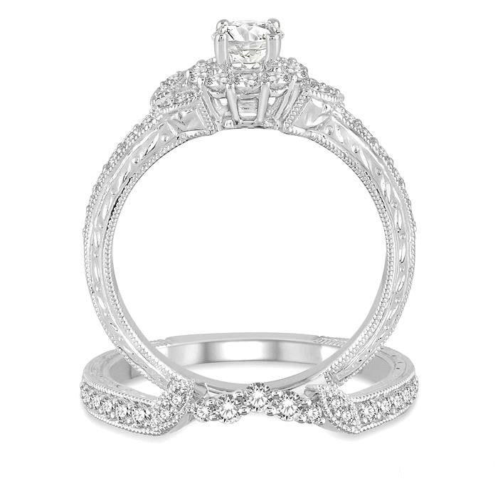 Round Shape Halo Diamond Wedding Set