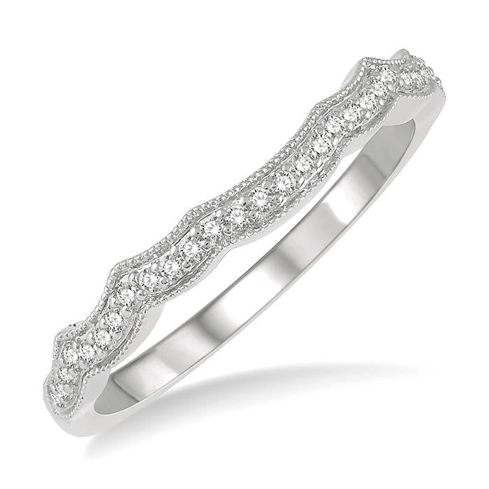 1/10 Ctw Curvy Round Cut Diamond Wedding Band in 14K White Gold