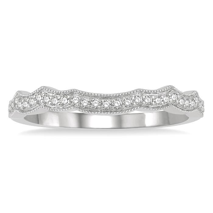 1/10 Ctw Curvy Round Cut Diamond Wedding Band in 14K White Gold