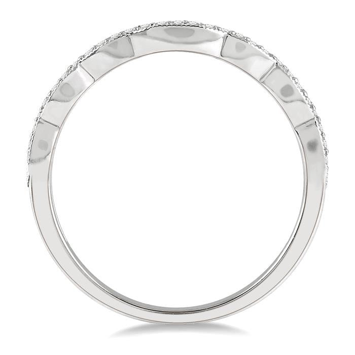 1/10 Ctw Curvy Round Cut Diamond Wedding Band in 14K White Gold