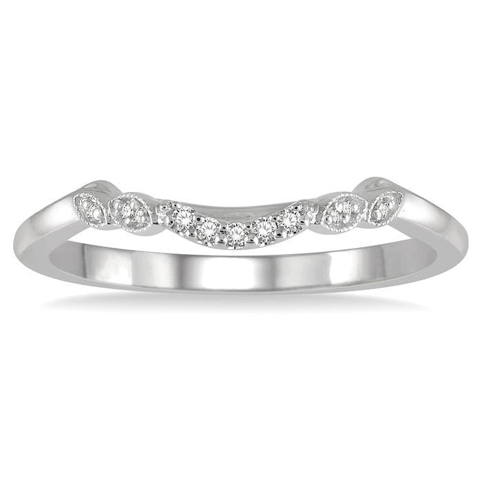 1/20 Ctw Floral Lattice Shank Round Cut Diamond Wedding Band in 14K White Gold