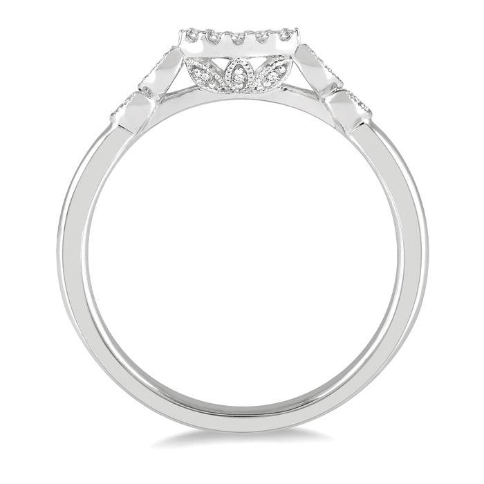 1/20 Ctw Floral Lattice Shank Round Cut Diamond Wedding Band in 14K White Gold
