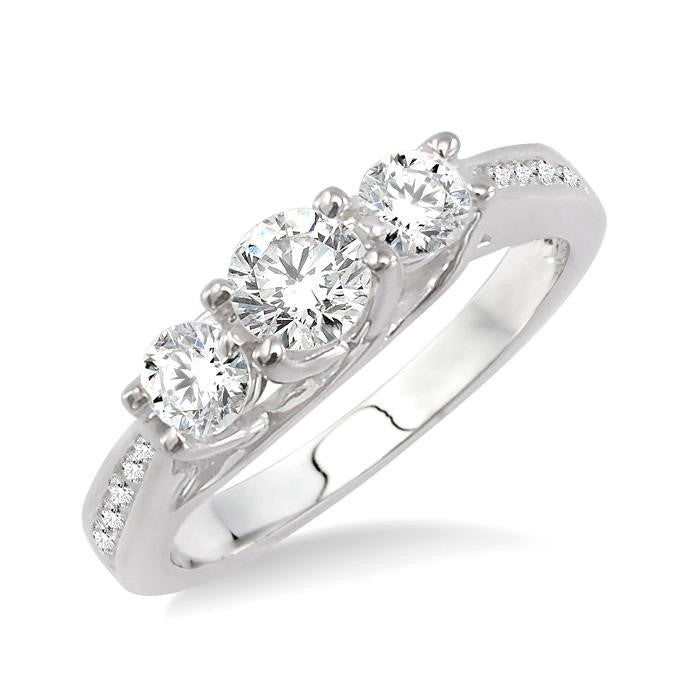 1 Ctw Diamond Engagement Ring with 3/8 Ct Round Cut Center Stone in 14K White Gold