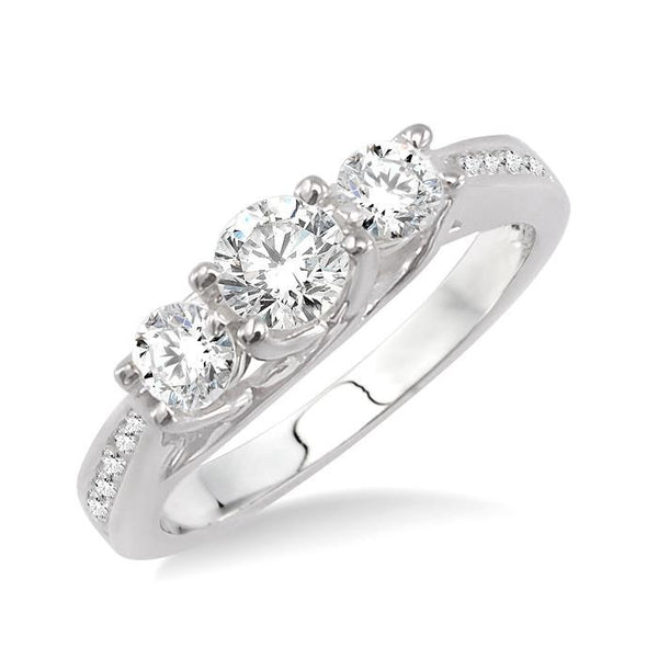 1 Ctw Diamond Engagement Ring with 3/8 Ct Round Cut Center Stone in 14K White Gold