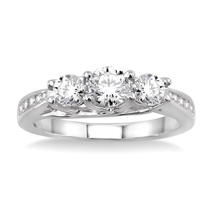 1 Ctw Diamond Engagement Ring with 3/8 Ct Round Cut Center Stone in 14K White Gold