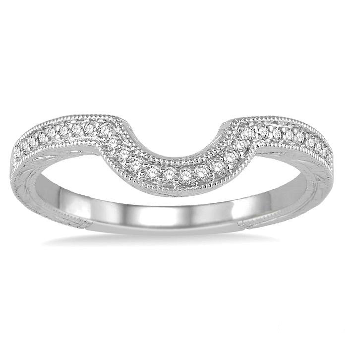 1/6 Ctw Curve Center Round Cut Diamond Wedding Band in 14K White Gold