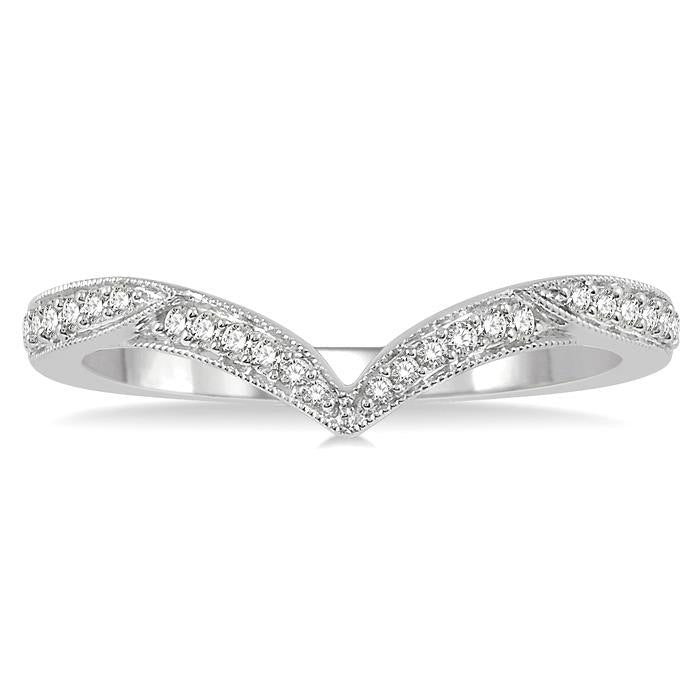 1/6 Ctw V-Shape Center Round Cut Diamond Wedding Band in 14K White Gold