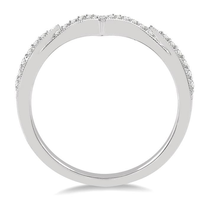 1/6 Ctw V-Shape Center Round Cut Diamond Wedding Band in 14K White Gold