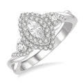 5/8 Ctw Split Twisted Shank Round Cut Diamond Engagement Ring With 1/4 Ct Marquise Cut Center Stone in 14K White Gold