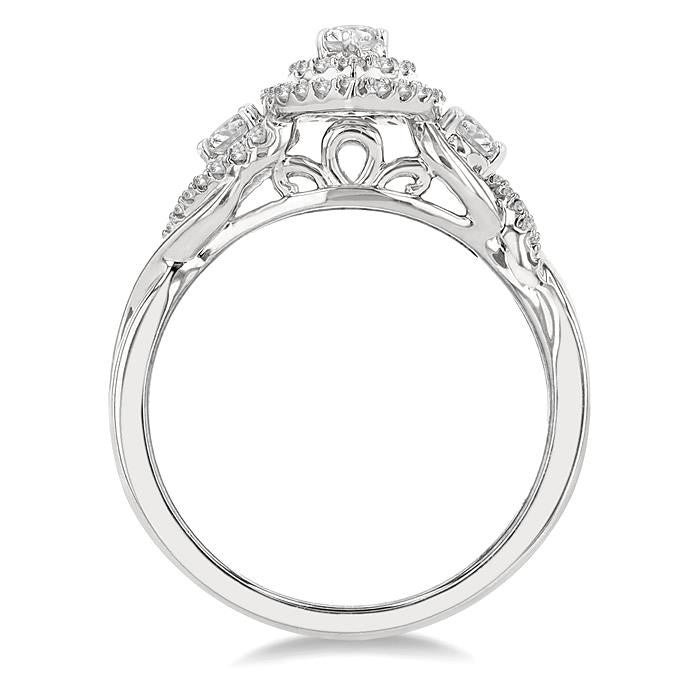5/8 Ctw Split Twisted Shank Round Cut Diamond Engagement Ring With 1/4 Ct Marquise Cut Center Stone in 14K White Gold