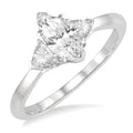 3/4 Ctw Marquise and Triangular Cut Diamond Ladies Engagement Ring with 1/2 Ct Marquise cut Center Stone in 14K White Gold
