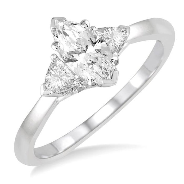 3/4 Ctw Marquise and Triangular Cut Diamond Ladies Engagement Ring with 1/2 Ct Marquise cut Center Stone in 14K White Gold