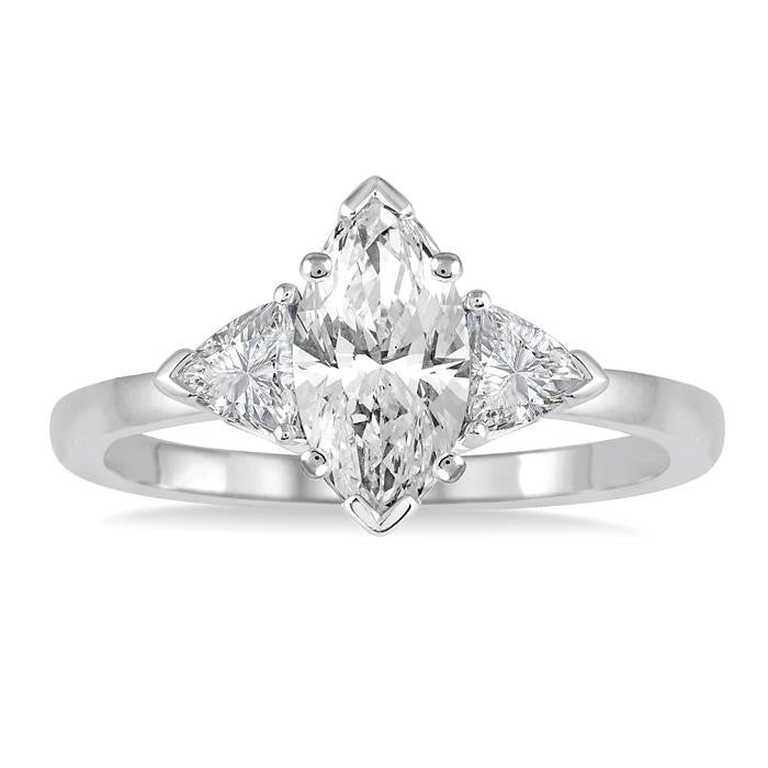 3/4 Ctw Marquise and Triangular Cut Diamond Ladies Engagement Ring with 1/2 Ct Marquise cut Center Stone in 14K White Gold