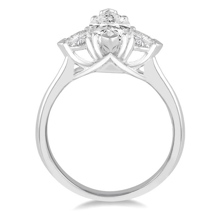 3/4 Ctw Marquise and Triangular Cut Diamond Ladies Engagement Ring with 1/2 Ct Marquise cut Center Stone in 14K White Gold