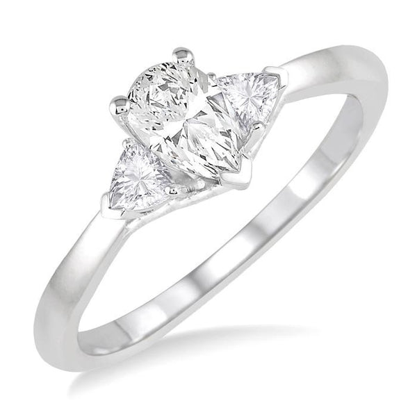 3/4 Ctw Pear and Triangle Cut Diamond Ladies Engagement Ring with 1/2 Ct Pear Cut Center Stone in 14K White Gold