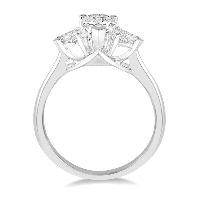 3/4 Ctw Pear and Triangle Cut Diamond Ladies Engagement Ring with 1/2 Ct Pear Cut Center Stone in 14K White Gold