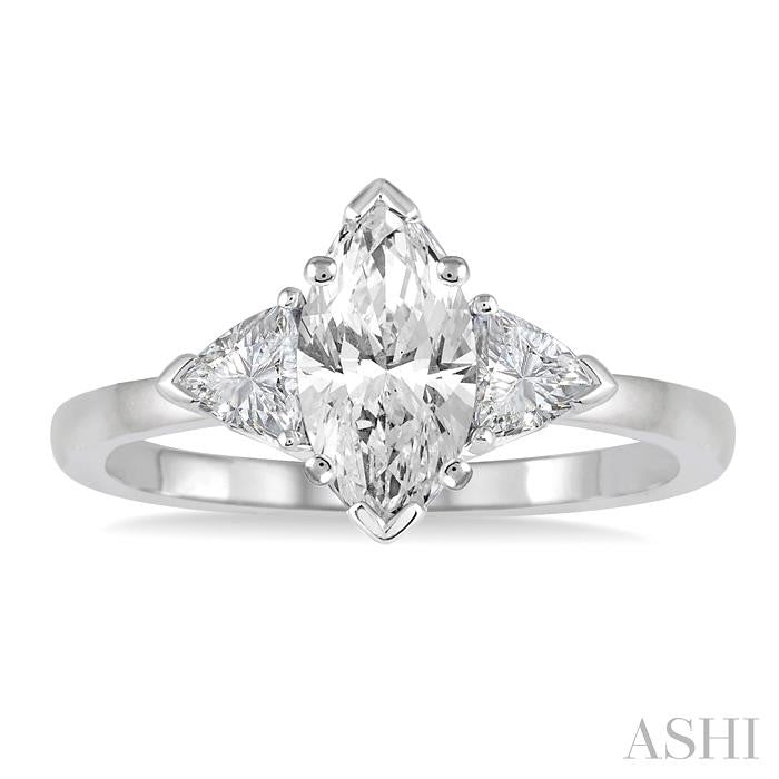 3/4 Ctw Marquise and Triangular Cut Diamond Ladies Engagement Ring with 1/2 Ct Marquise cut Center Stone in 14K White Gold
