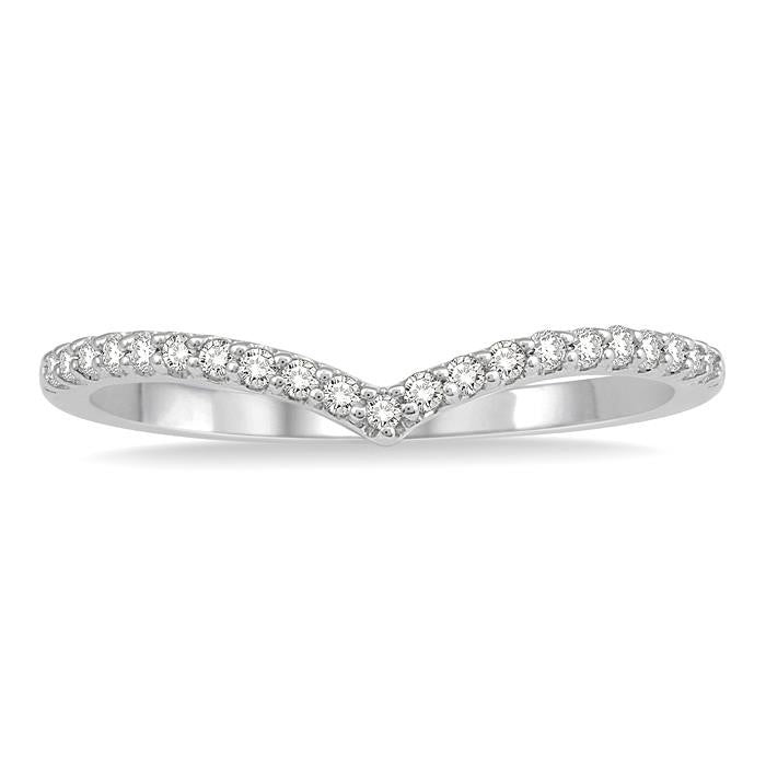1/10 Ctw Chevron Center Round Cut Diamond Wedding Band in 14K White Gold