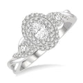 5/8 Ctw Split Twisted Shank Round Cut Diamond Engagement Ring With 1/4 Ct Oval Cut Center Stone in 14K White Gold