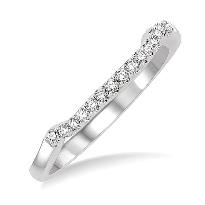 1/8 Ctw Indented Round Cut Diamond Wedding Band in 14K White Gold