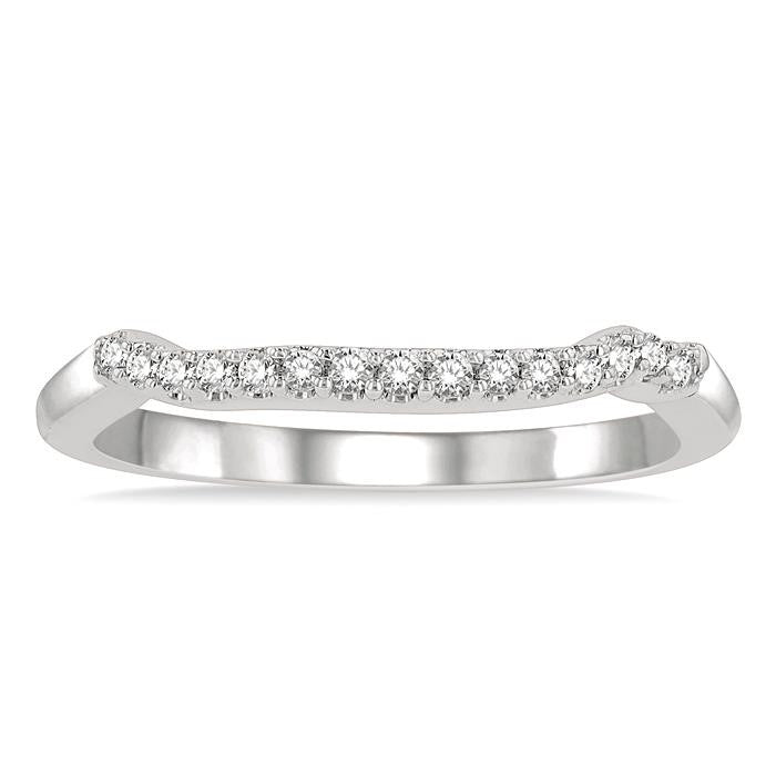 1/8 Ctw Indented Round Cut Diamond Wedding Band in 14K White Gold