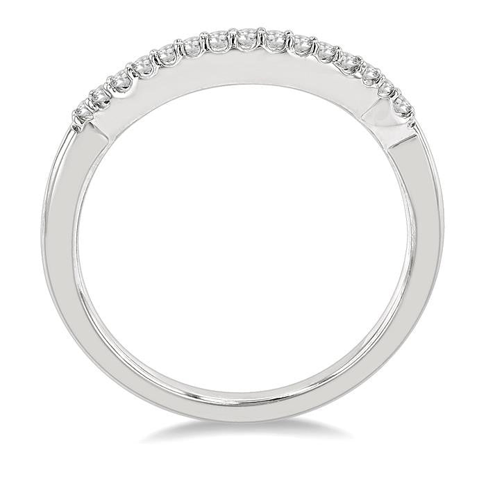 1/8 Ctw Indented Round Cut Diamond Wedding Band in 14K White Gold