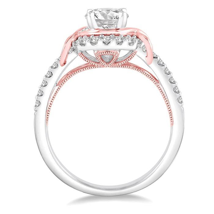 1 1/10 Ctw Diamond Engagement Ring with 3/4 Ct Round Cut Center Stone in 14K White and Rose Gold
