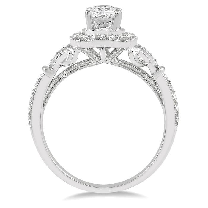 1/3 Ctw Lattice Oval Shape Semi-Mount Round Cut Diamond Engagement Ring in 14K White Gold