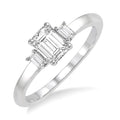5/8 Ctw Emerald and Baguette Diamond Engagement Ring with 1/2 Ct Emerald cut Center Stone in 14K White Gold