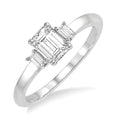 5/8 Ctw Emerald and Baguette Diamond Engagement Ring with 1/2 Ct Emerald cut Center Stone in 14K White Gold