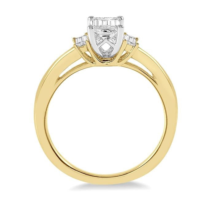 1/10 Ctw Baguette Diamond Semi-Mount Engagement Ring in 14K Yellow and White Gold
