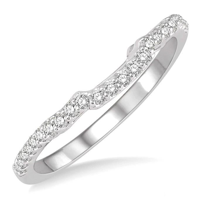 1/5 Ctw Curved Round Cut Diamond Wedding Band in 14K White Gold