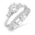 3/4 Ctw Diamond Wedding Set With 5/8 Ctw Baguette & Round Cut Engagement Ring and 1/6 Ctw Round Cut Diamond Wedding Band in 14K White Gold