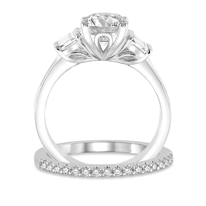 3/4 Ctw Diamond Wedding Set With 5/8 Ctw Baguette & Round Cut Engagement Ring and 1/6 Ctw Round Cut Diamond Wedding Band in 14K White Gold