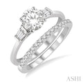 3/4 Ctw Diamond Wedding Set With 5/8 Ctw Baguette & Round Cut Engagement Ring and 1/6 Ctw Round Cut Diamond Wedding Band in 14K White Gold