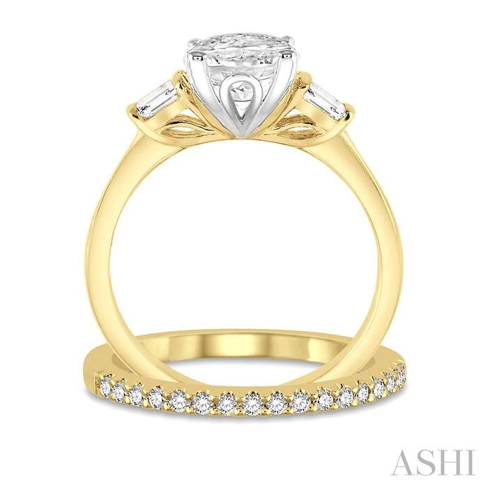 3/4 Ctw Diamond Wedding Set With 5/8 Ctw Baguette & Oval Cut Engagement Ring and 1/6 Ctw Round Cut Diamond Wedding Band in 14K Yellow and White Gold